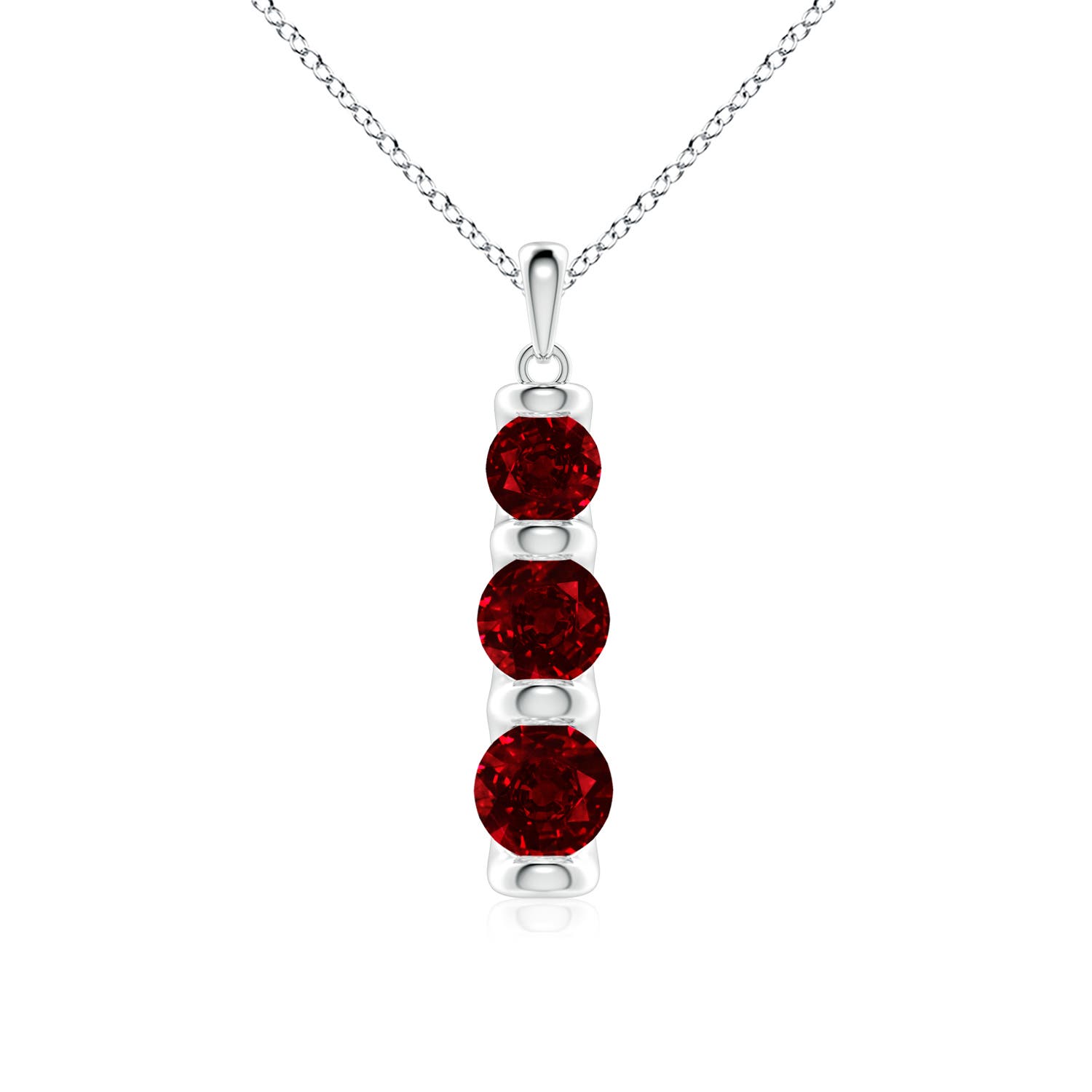 6mm AAAA Three Stone Round Ruby Journey Pendant in White Gold