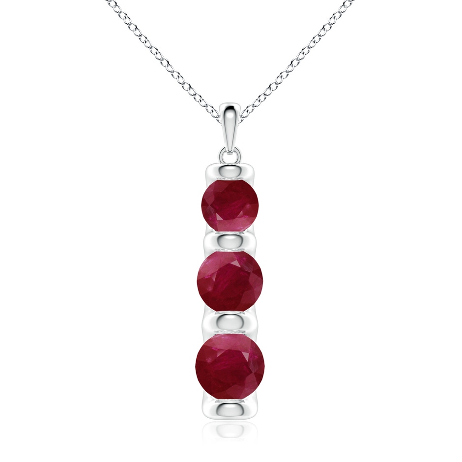 7mm A Three Stone Round Ruby Journey Pendant in White Gold 