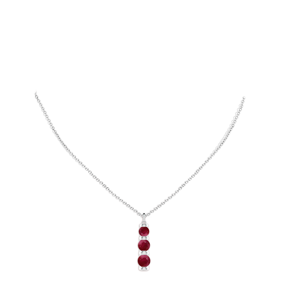 7mm A Three Stone Round Ruby Journey Pendant in White Gold pen