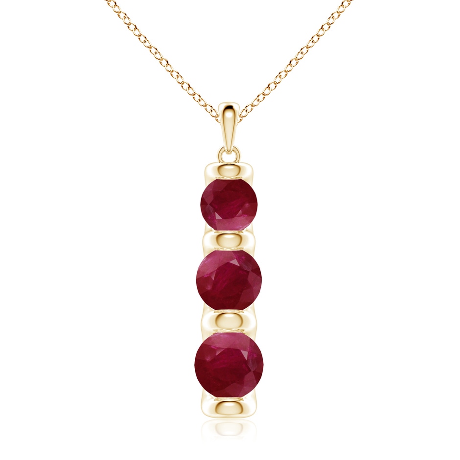 7mm A Three Stone Round Ruby Journey Pendant in Yellow Gold 