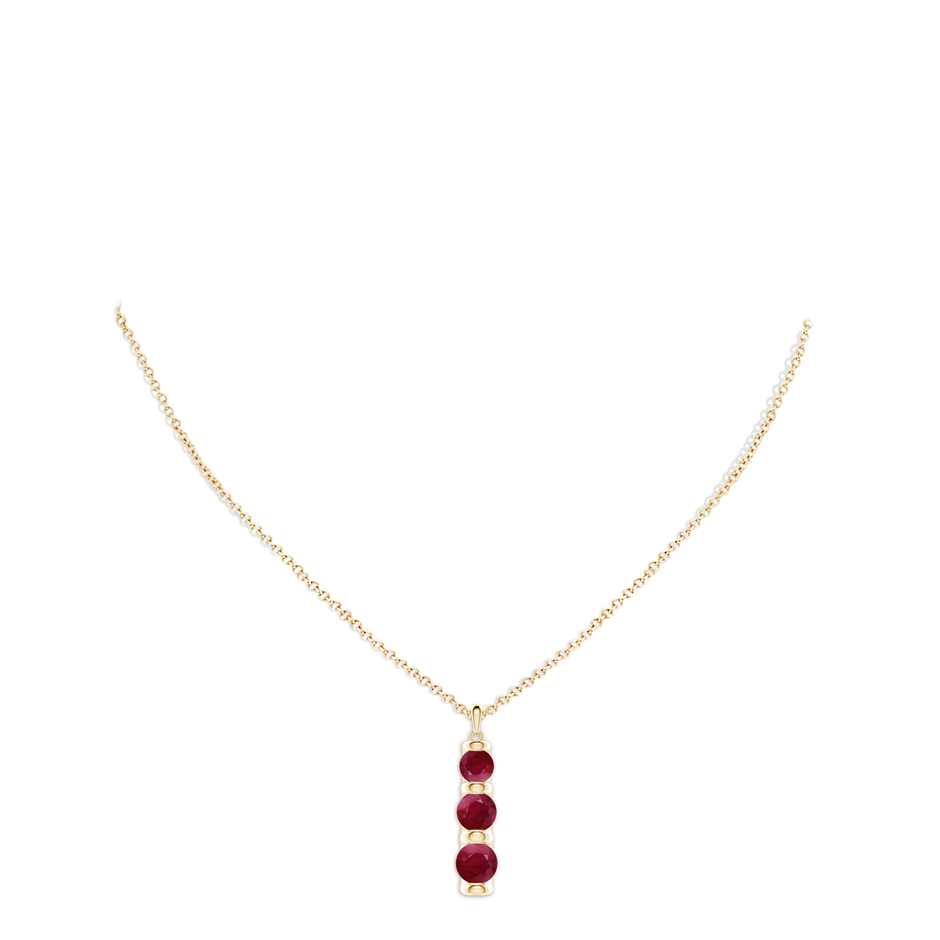 7mm A Three Stone Round Ruby Journey Pendant in Yellow Gold pen