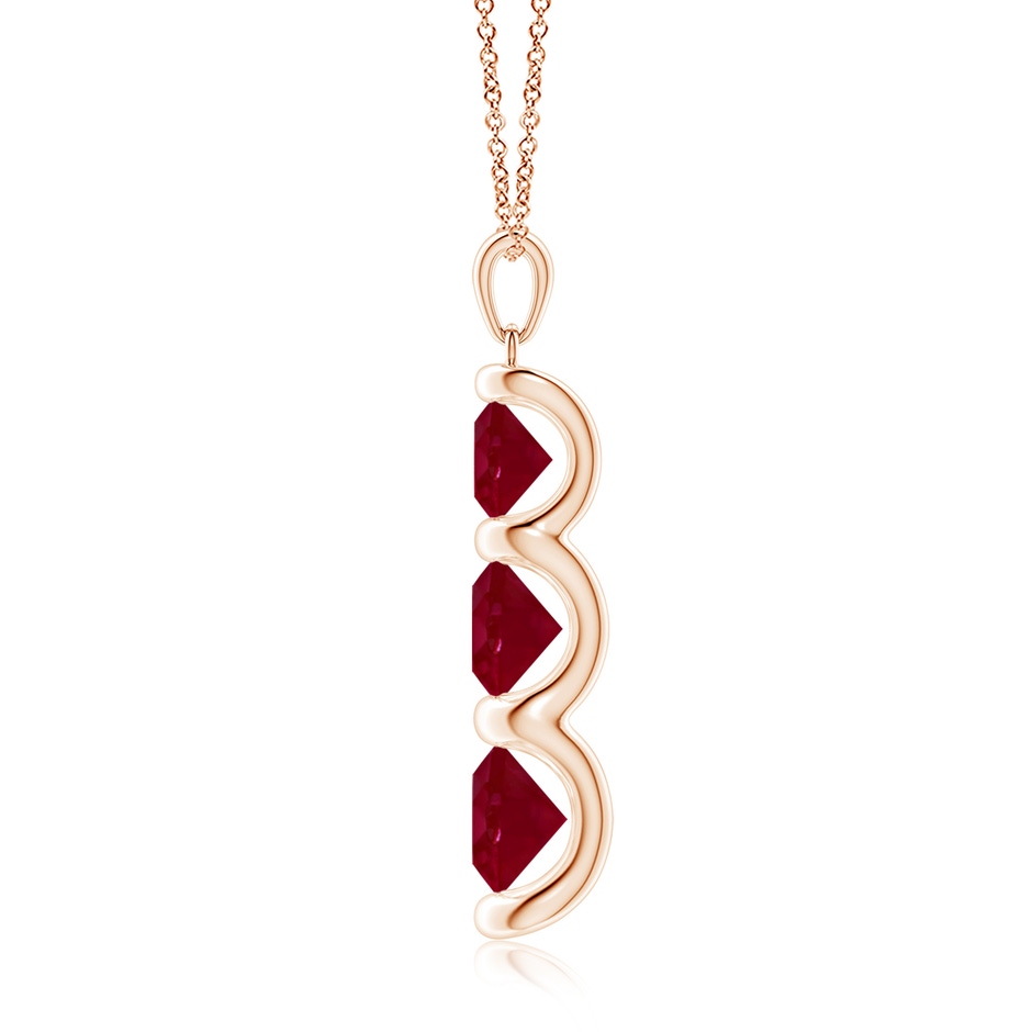7mm AA Three Stone Round Ruby Journey Pendant in Rose Gold side 199