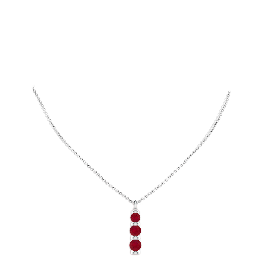 7mm AA Three Stone Round Ruby Journey Pendant in White Gold pen