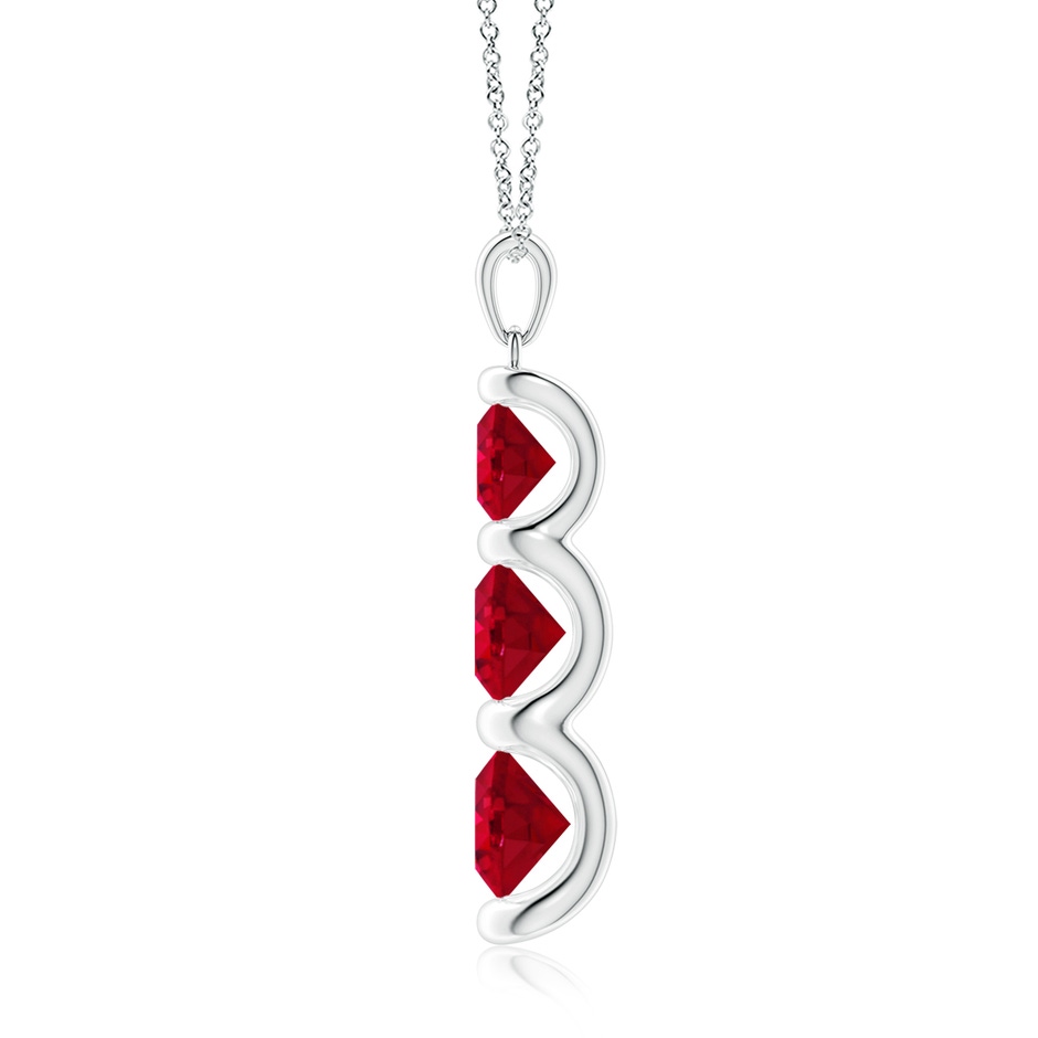 7mm AAA Three Stone Round Ruby Journey Pendant in White Gold side 199