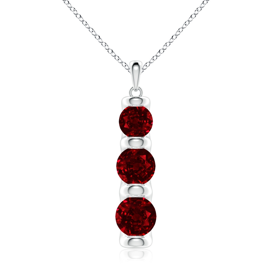 7mm AAAA Three Stone Round Ruby Journey Pendant in P950 Platinum 