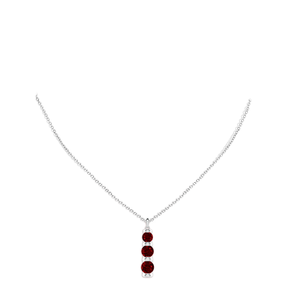 7mm AAAA Three Stone Round Ruby Journey Pendant in P950 Platinum pen
