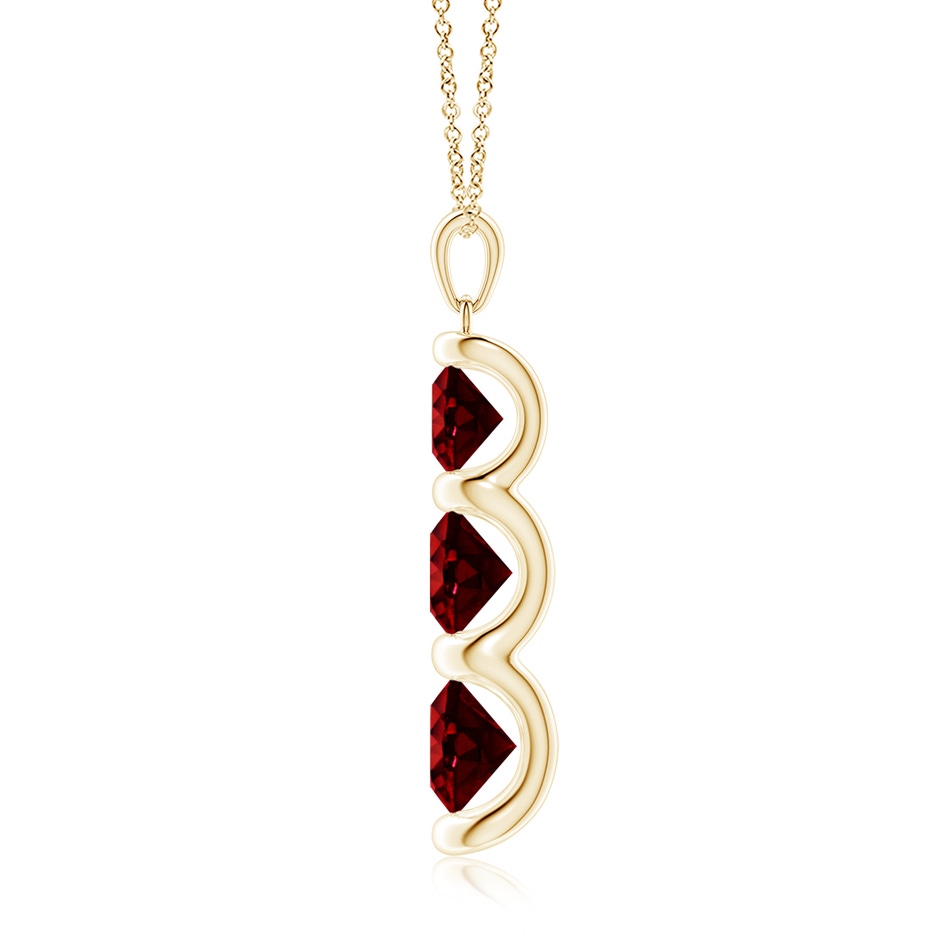 7mm AAAA Three Stone Round Ruby Journey Pendant in Yellow Gold side 199