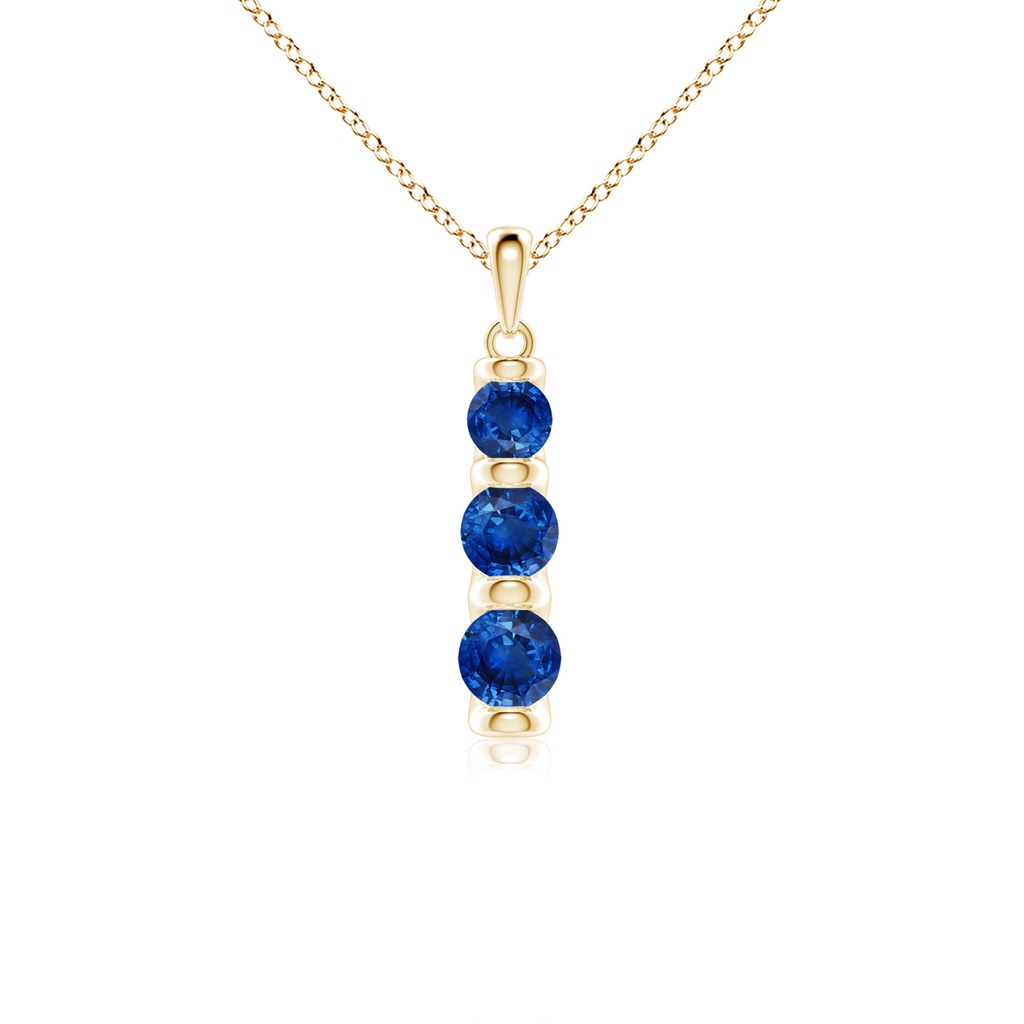 5mm AAA Three Stone Round Blue Sapphire Journey Pendant in Yellow Gold