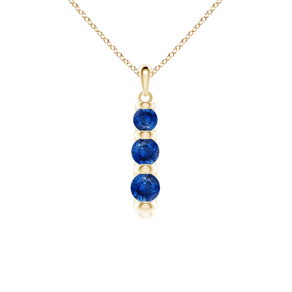 5mm AAA Three Stone Round Blue Sapphire Journey Pendant in Yellow Gold 