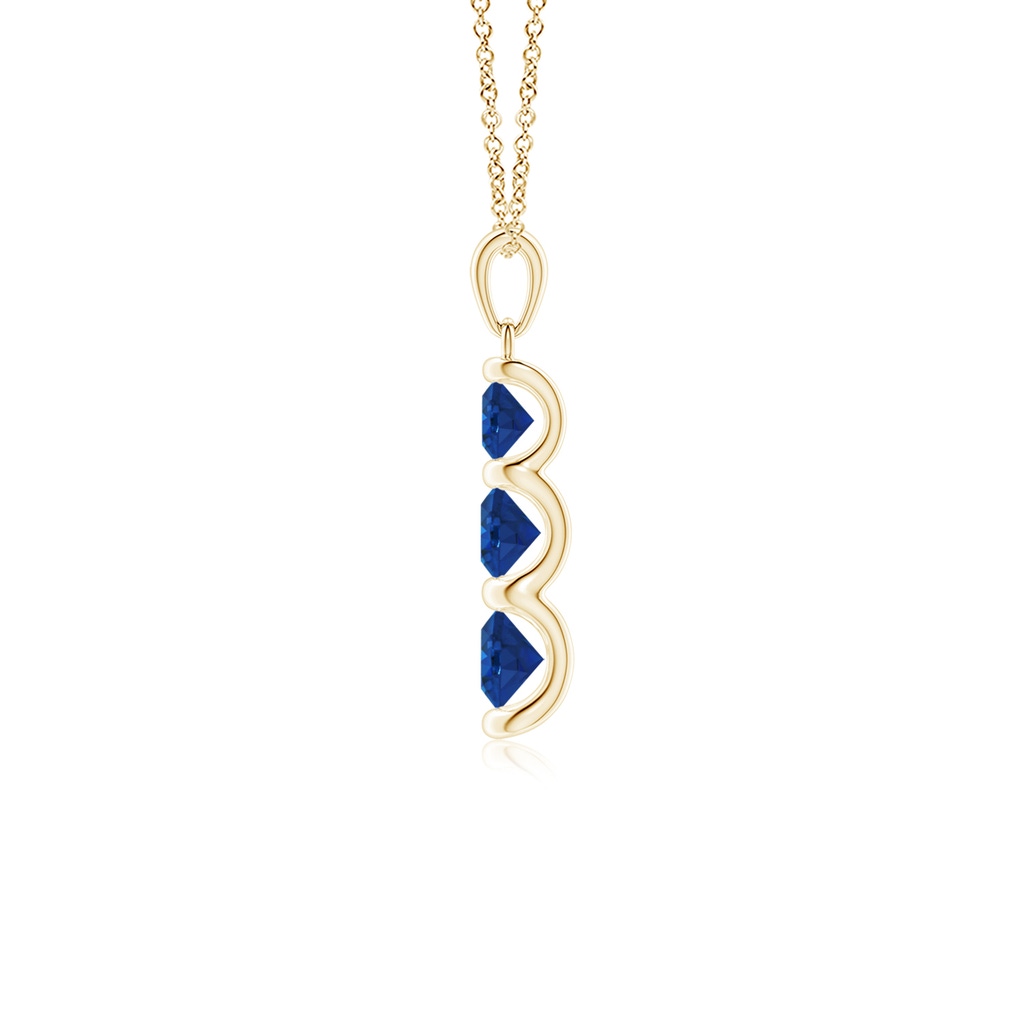 5mm AAA Three Stone Round Blue Sapphire Journey Pendant in Yellow Gold Side 199