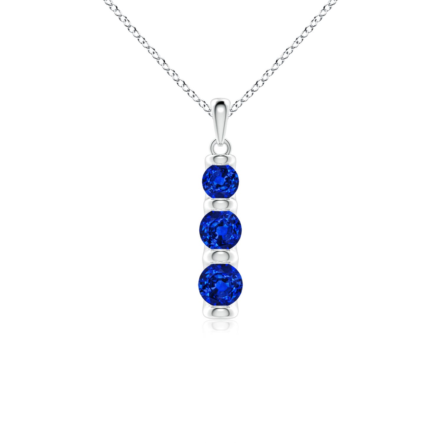 5mm AAAA Three Stone Round Blue Sapphire Journey Pendant in 18K White Gold