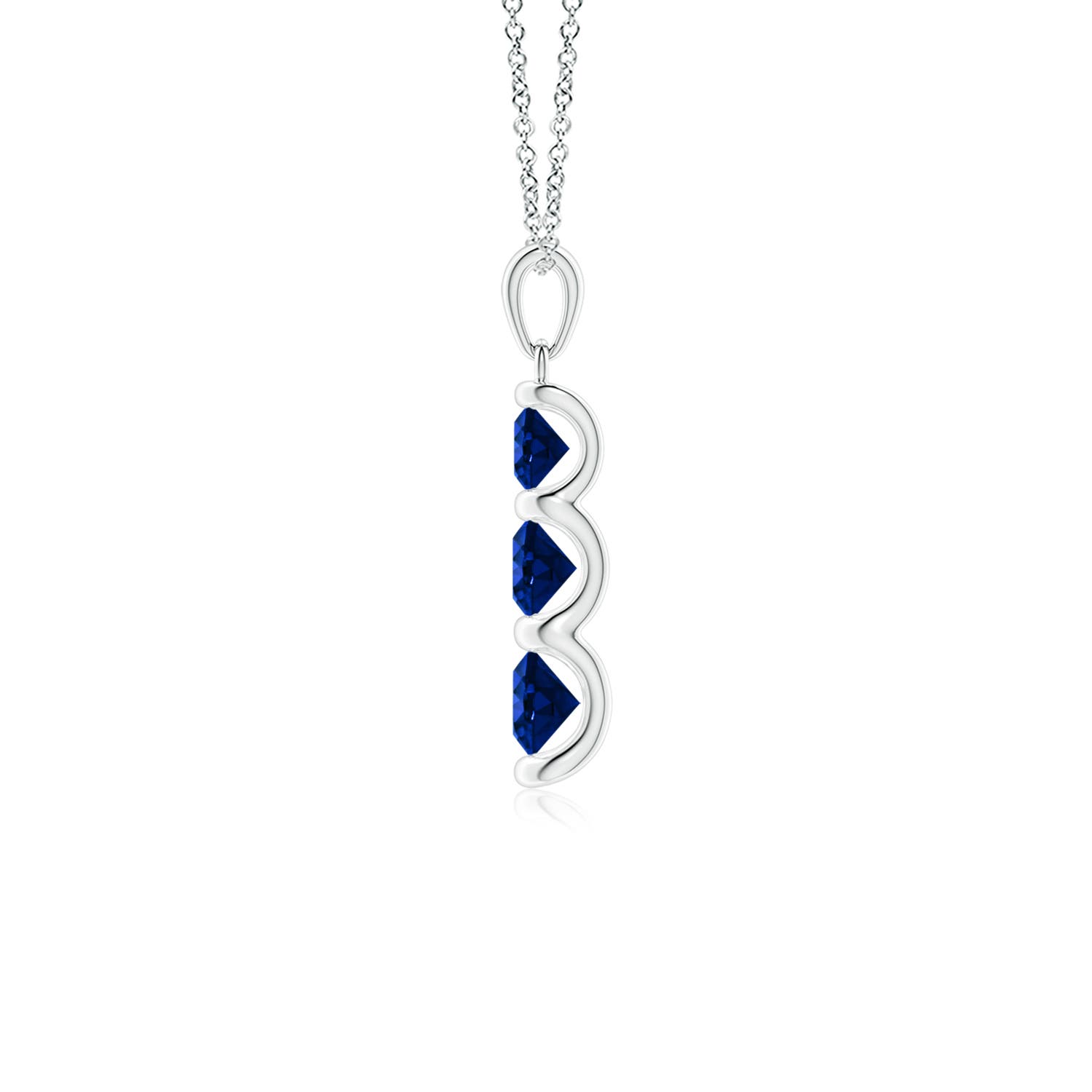 5mm AAAA Three Stone Round Blue Sapphire Journey Pendant in 18K White Gold