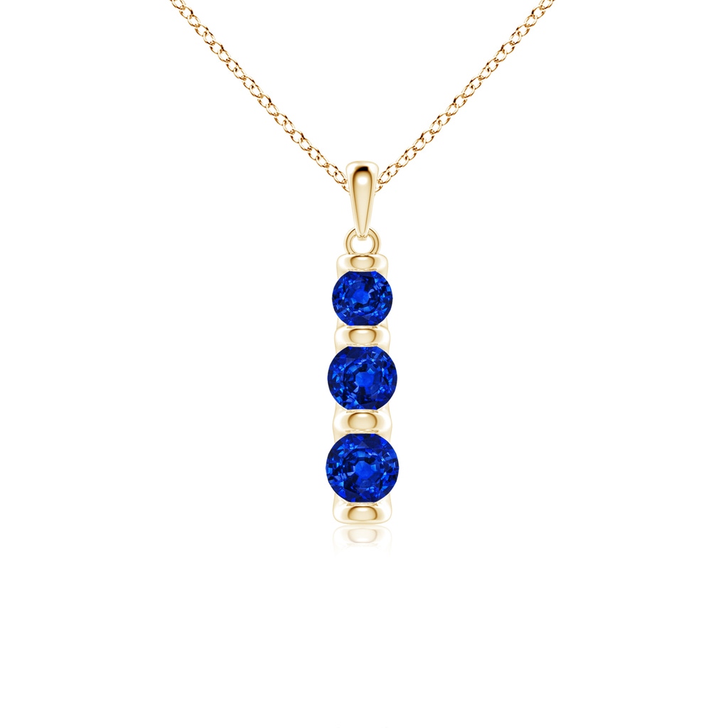 5mm Lab-Grown Three Stone Round Blue Sapphire Journey Pendant in 18K Yellow Gold