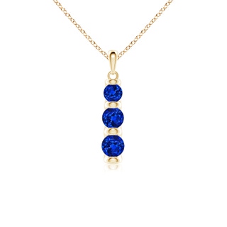 5mm Lab-Grown Three Stone Round Blue Sapphire Journey Pendant in 18K Yellow Gold