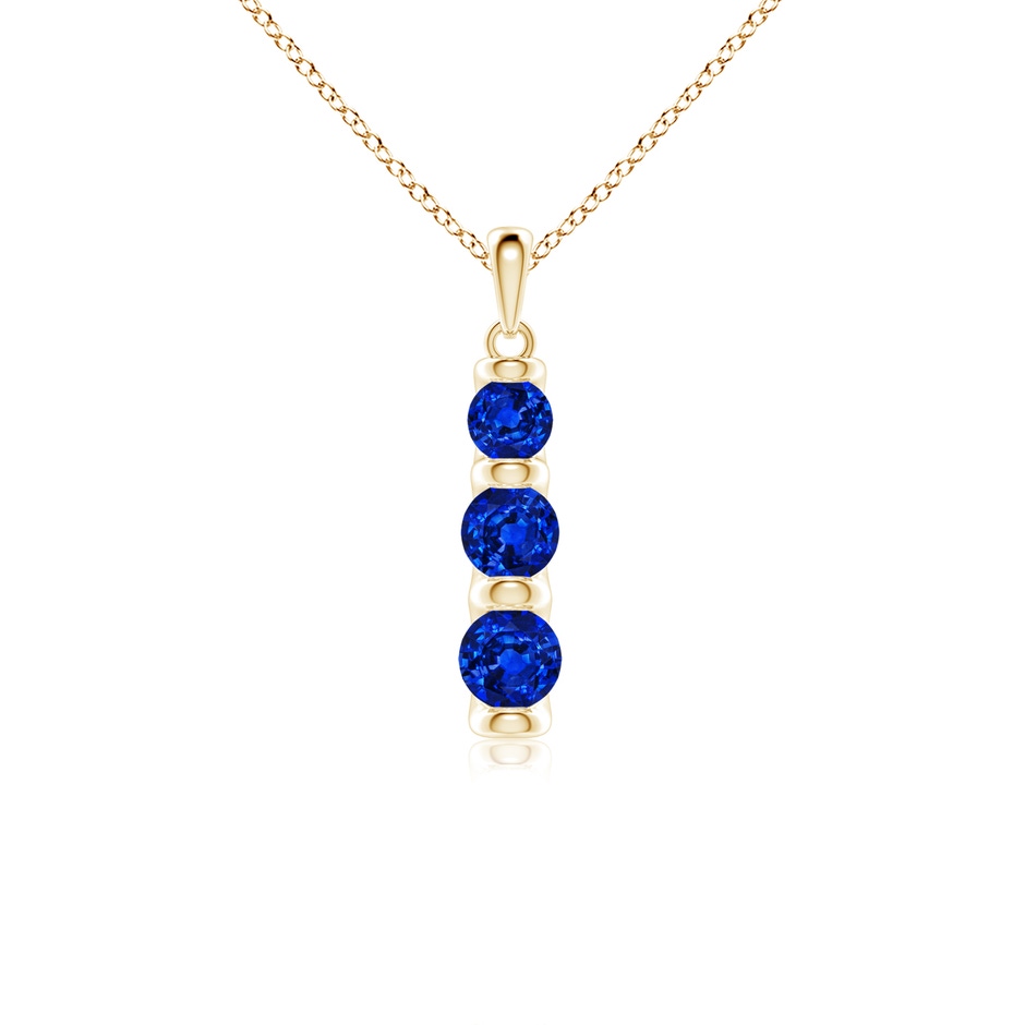 5mm Lab-Grown Three Stone Round Blue Sapphire Journey Pendant in 18K Yellow Gold 