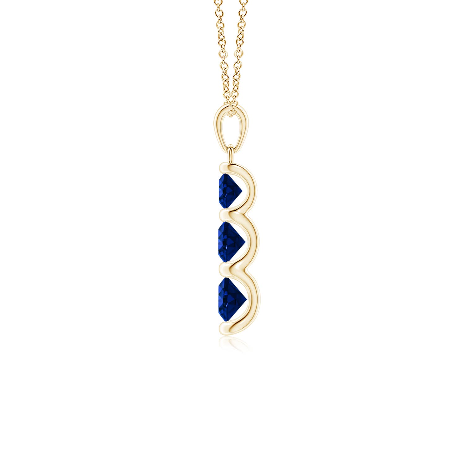 5mm AAAA Three Stone Round Blue Sapphire Journey Pendant in 18K Yellow Gold - side 3