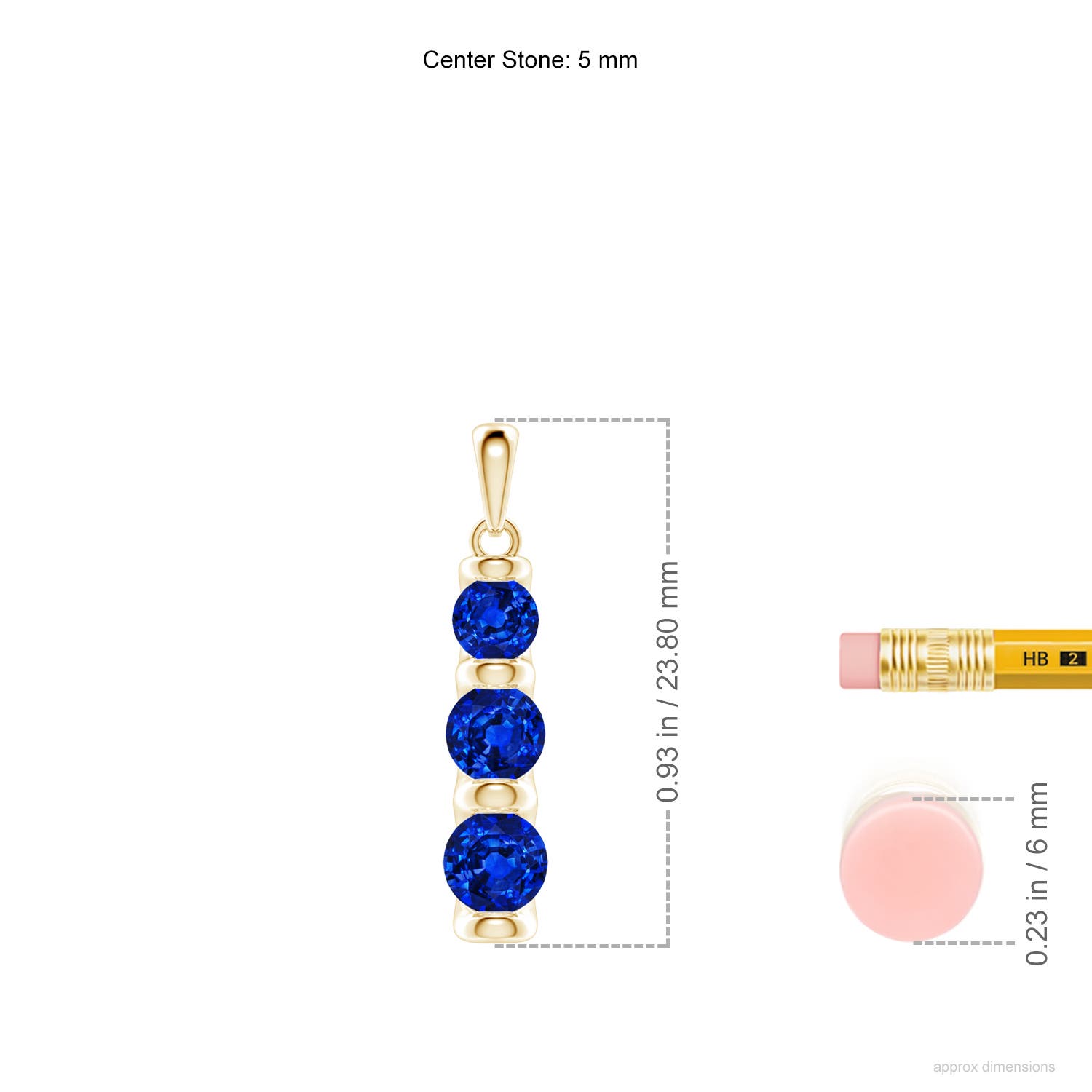 5mm AAAA Three Stone Round Blue Sapphire Journey Pendant in 18K Yellow Gold - ruler