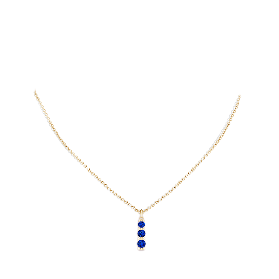 5mm Lab-Grown Three Stone Round Blue Sapphire Journey Pendant in 18K Yellow Gold pen