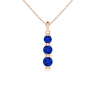 5mm Lab-Grown Three Stone Round Blue Sapphire Journey Pendant in Rose Gold