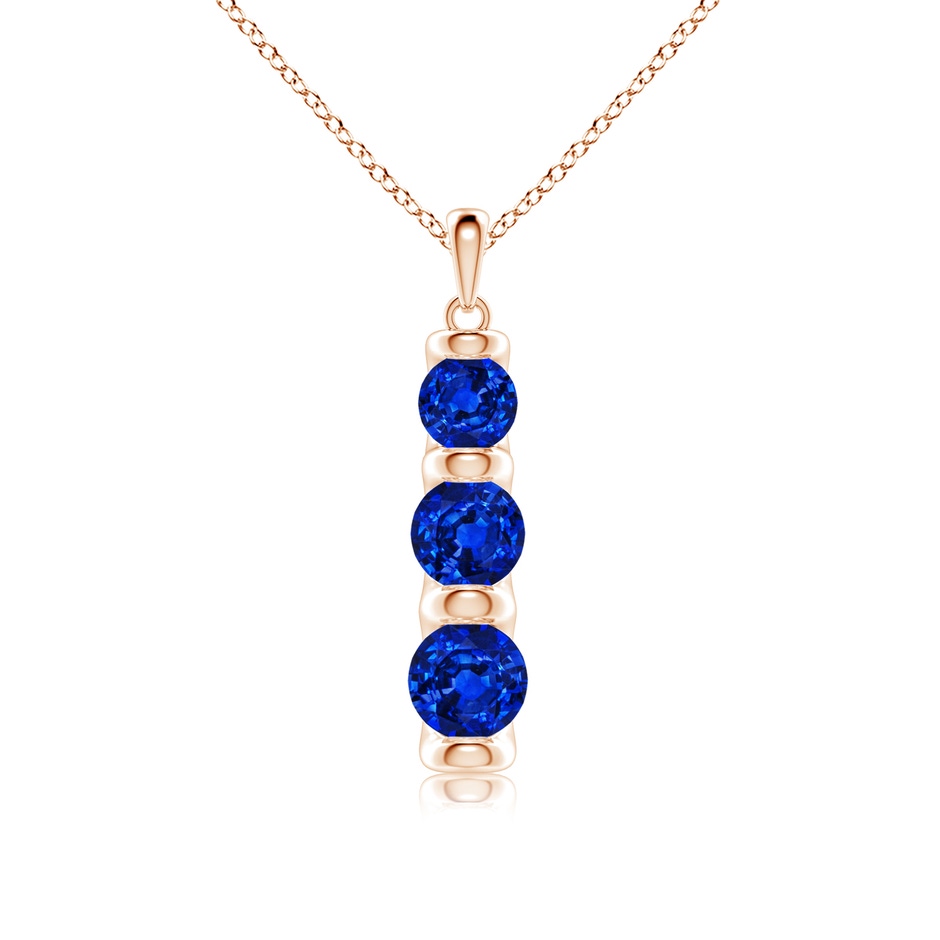 6mm Lab-Grown Three Stone Round Blue Sapphire Journey Pendant in 18K Rose Gold 