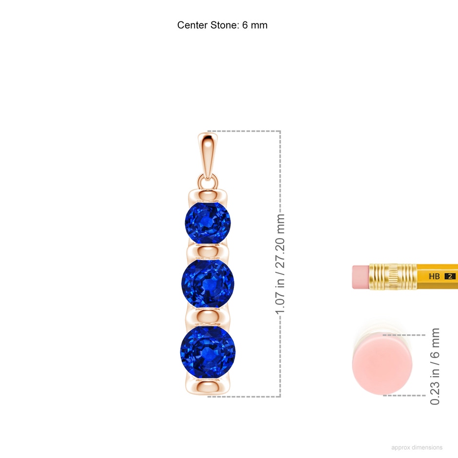 6mm Lab-Grown Three Stone Round Blue Sapphire Journey Pendant in 18K Rose Gold ruler