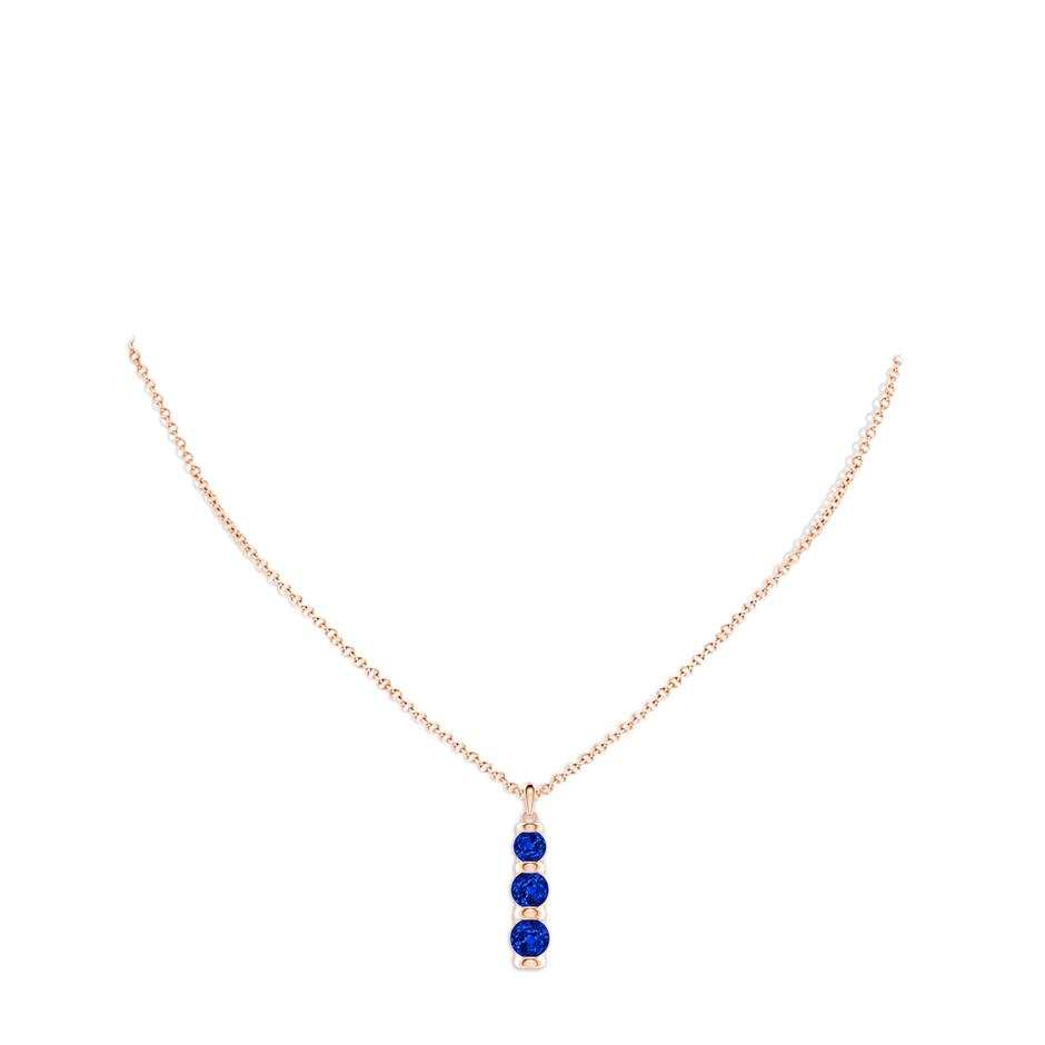 6mm Lab-Grown Three Stone Round Blue Sapphire Journey Pendant in 18K Rose Gold pen