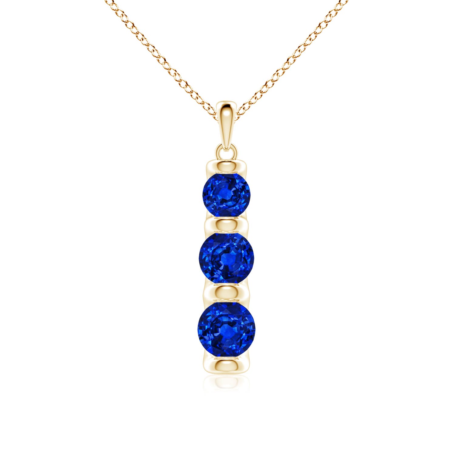 6mm AAAA Three Stone Round Blue Sapphire Journey Pendant in 18K Yellow Gold