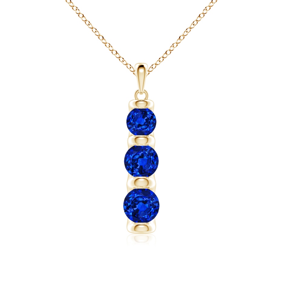 6mm Lab-Grown Three Stone Round Blue Sapphire Journey Pendant in 18K Yellow Gold 