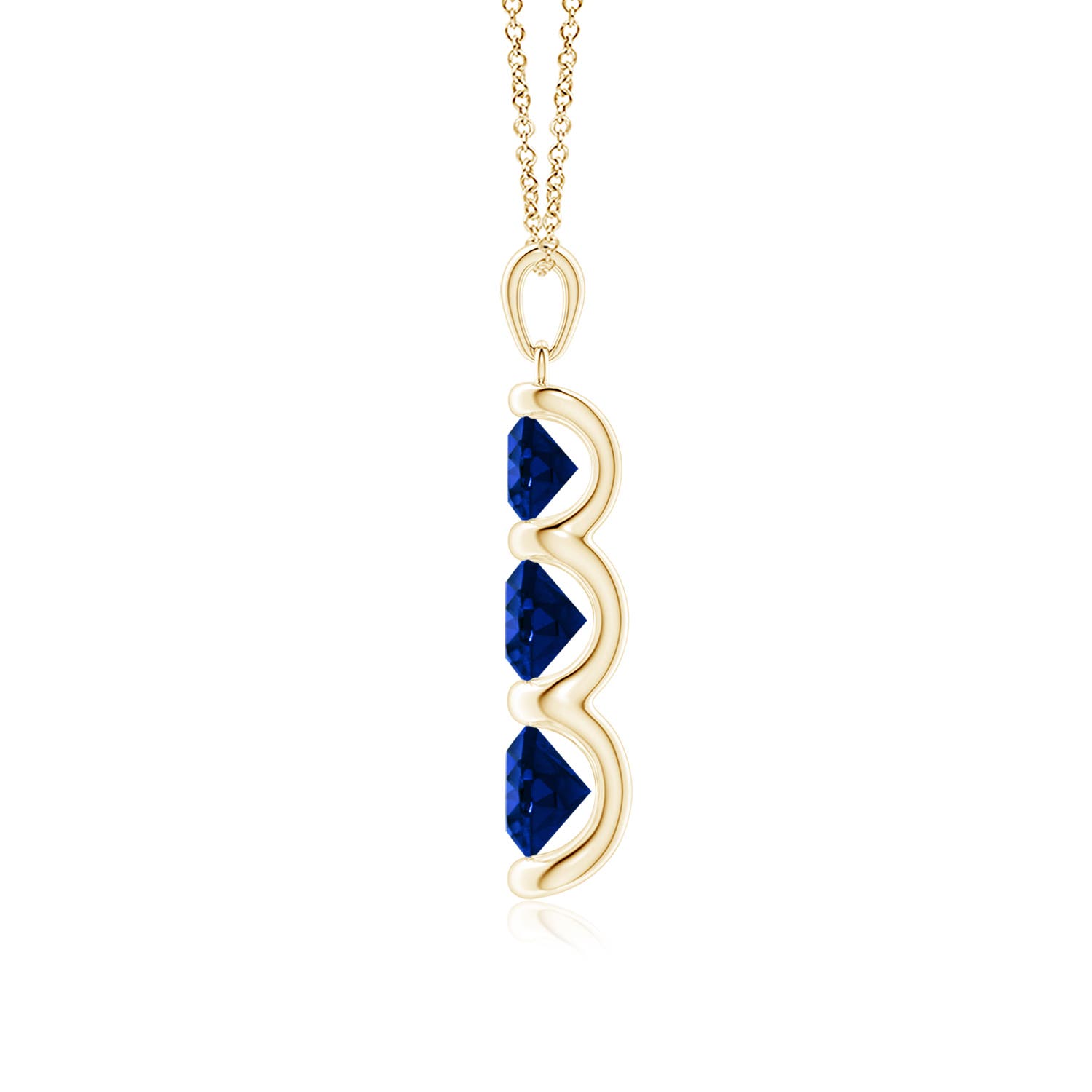 6mm AAAA Three Stone Round Blue Sapphire Journey Pendant in 18K Yellow Gold