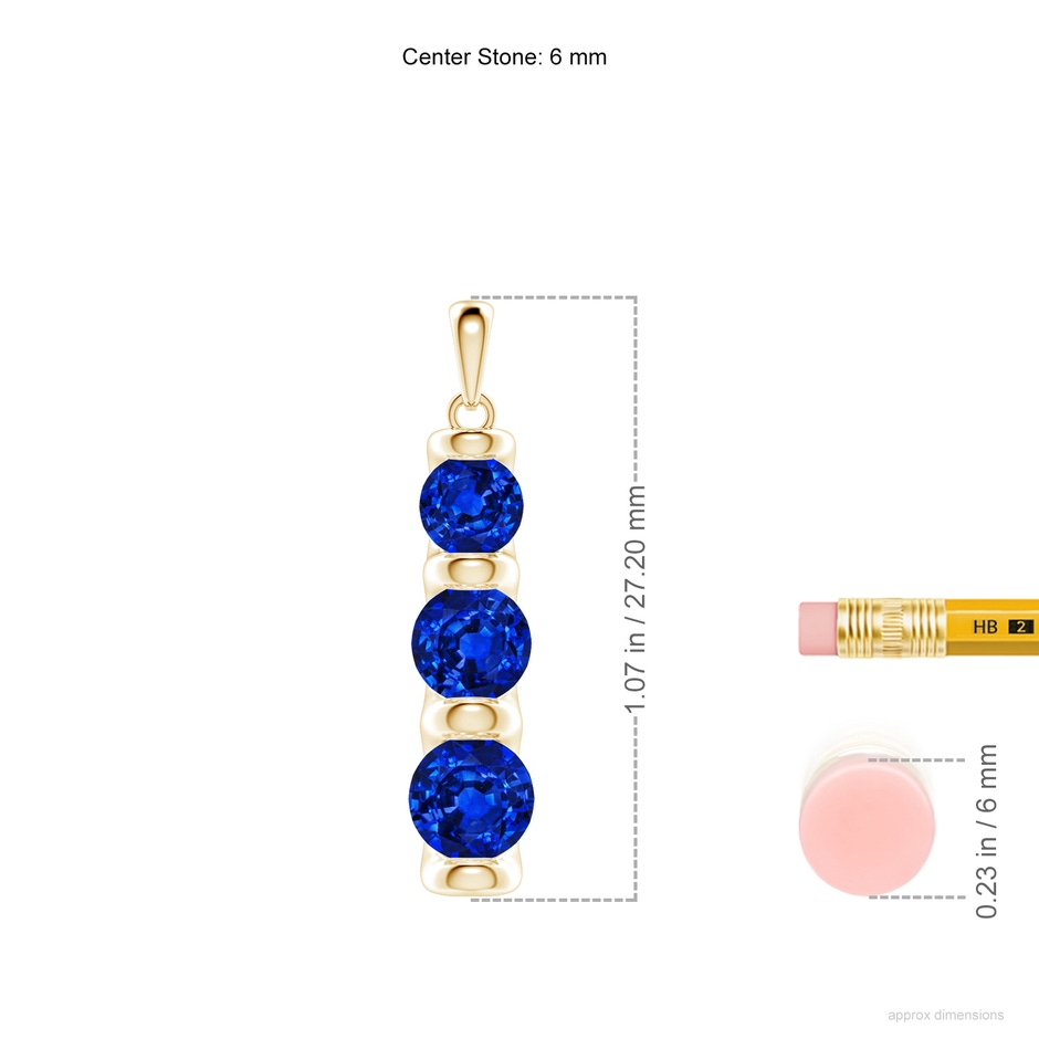 6mm Lab-Grown Three Stone Round Blue Sapphire Journey Pendant in 18K Yellow Gold ruler