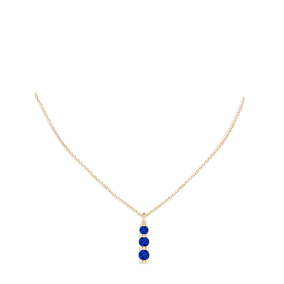 6mm Lab-Grown Three Stone Round Blue Sapphire Journey Pendant in 18K Yellow Gold pen