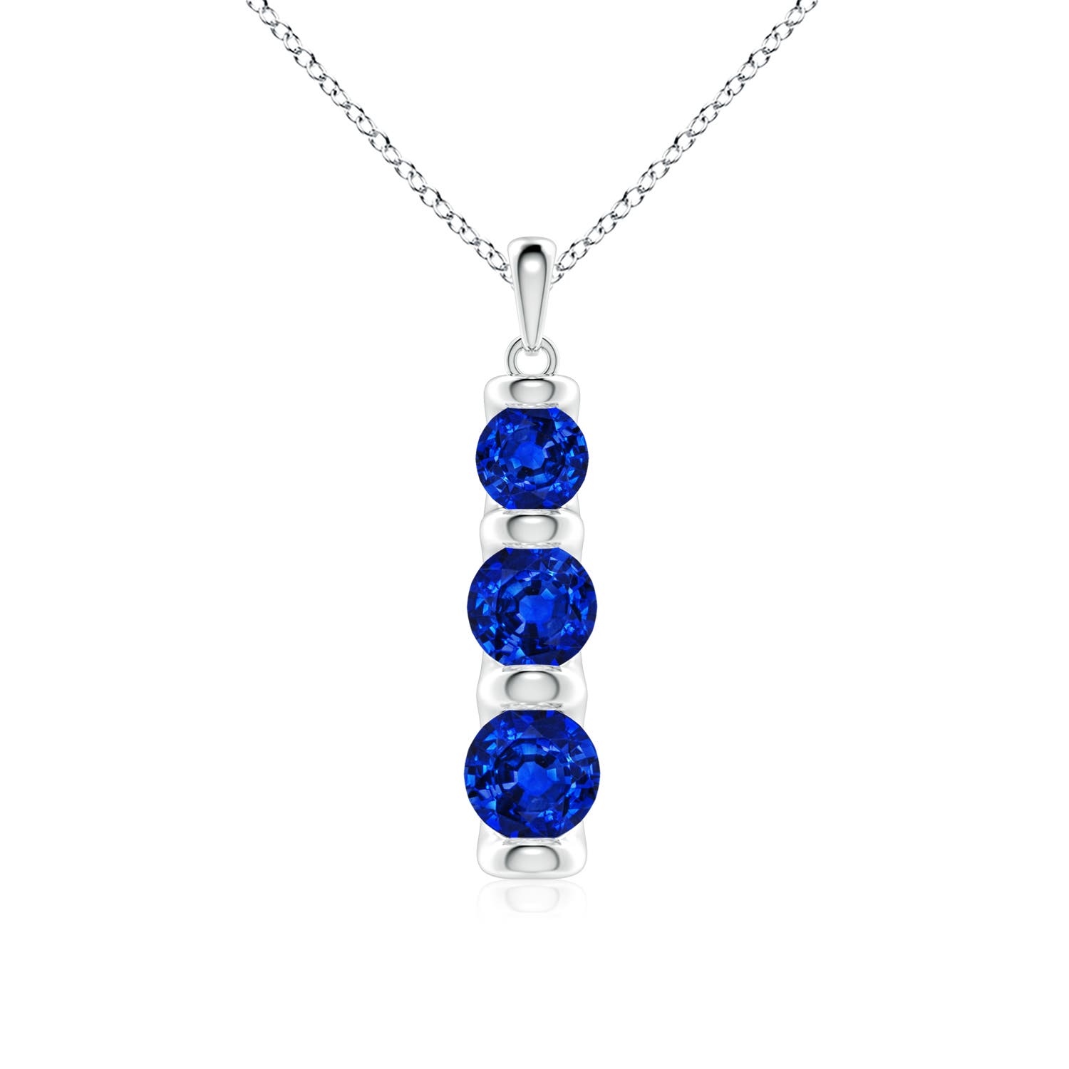 6mm AAAA Three Stone Round Blue Sapphire Journey Pendant in P950 Platinum