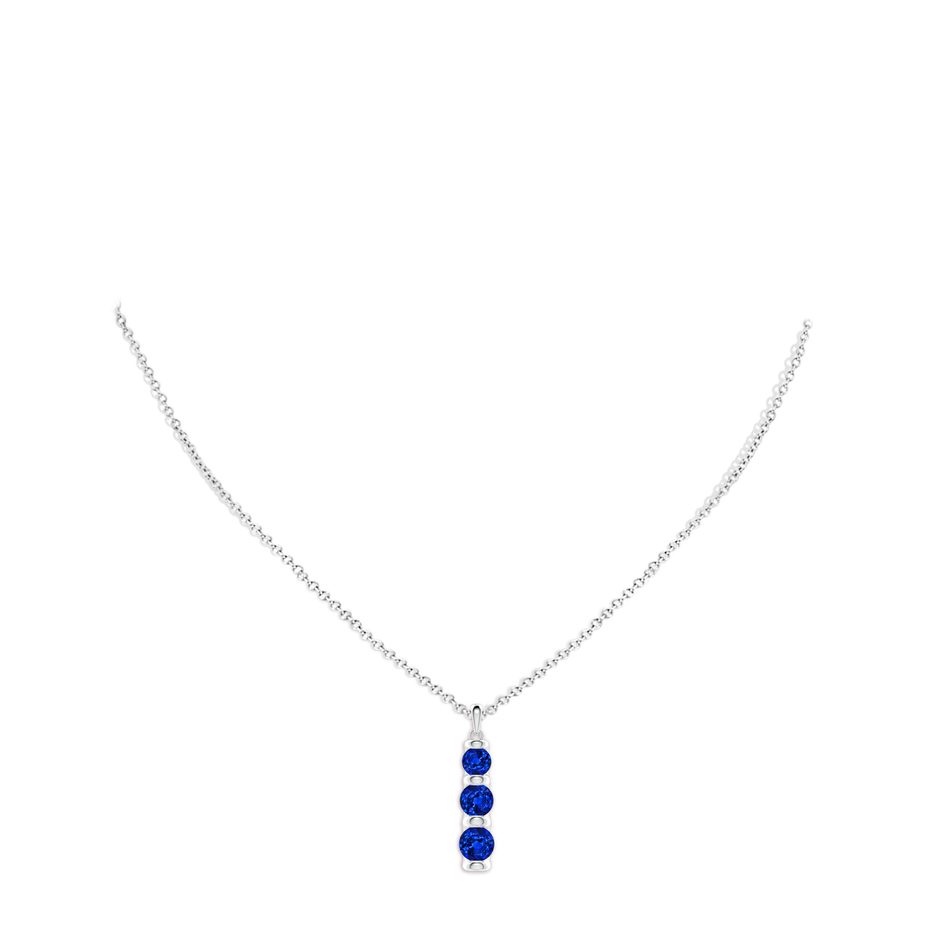 6mm Lab-Grown Three Stone Round Blue Sapphire Journey Pendant in P950 Platinum pen