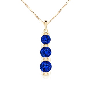 6mm Lab-Grown Three Stone Round Blue Sapphire Journey Pendant in Yellow Gold