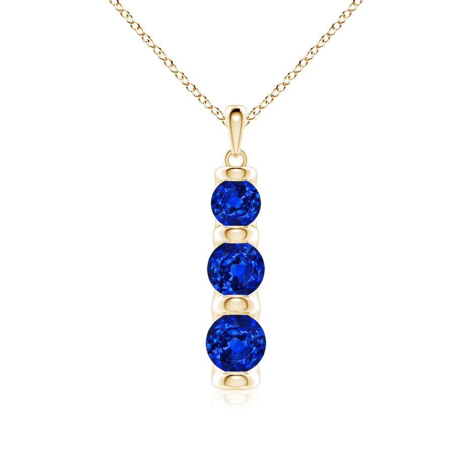 6mm Lab-Grown Three Stone Round Blue Sapphire Journey Pendant in Yellow Gold 