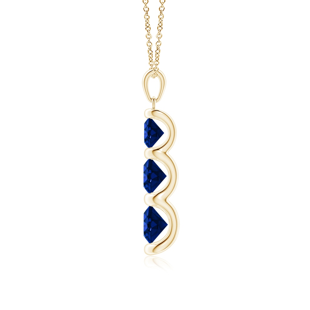 6mm Lab-Grown Three Stone Round Blue Sapphire Journey Pendant in Yellow Gold - side 199