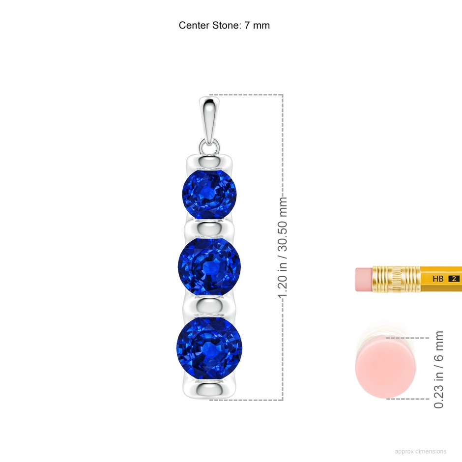 7mm Lab-Grown Three Stone Round Blue Sapphire Journey Pendant in 18K White Gold ruler