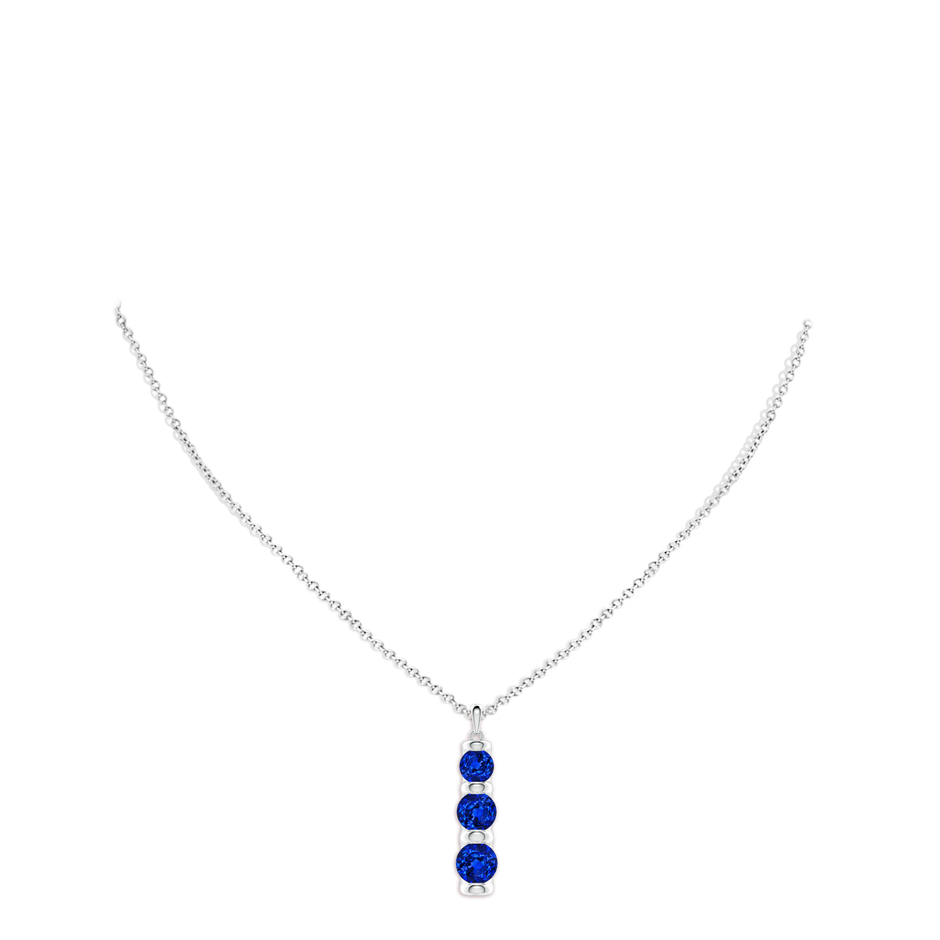 7mm Lab-Grown Three Stone Round Blue Sapphire Journey Pendant in 18K White Gold pen