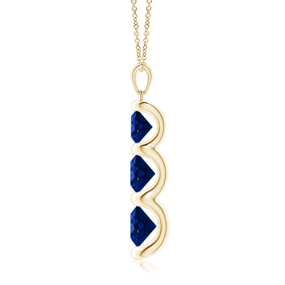 7mm Lab-Grown Three Stone Round Blue Sapphire Journey Pendant in 18K Yellow Gold side 199