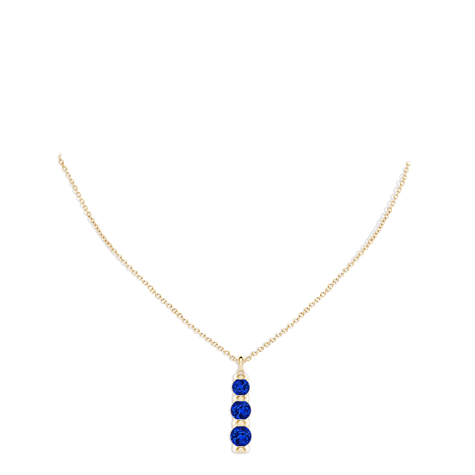 7mm Lab-Grown Three Stone Round Blue Sapphire Journey Pendant in 18K Yellow Gold pen