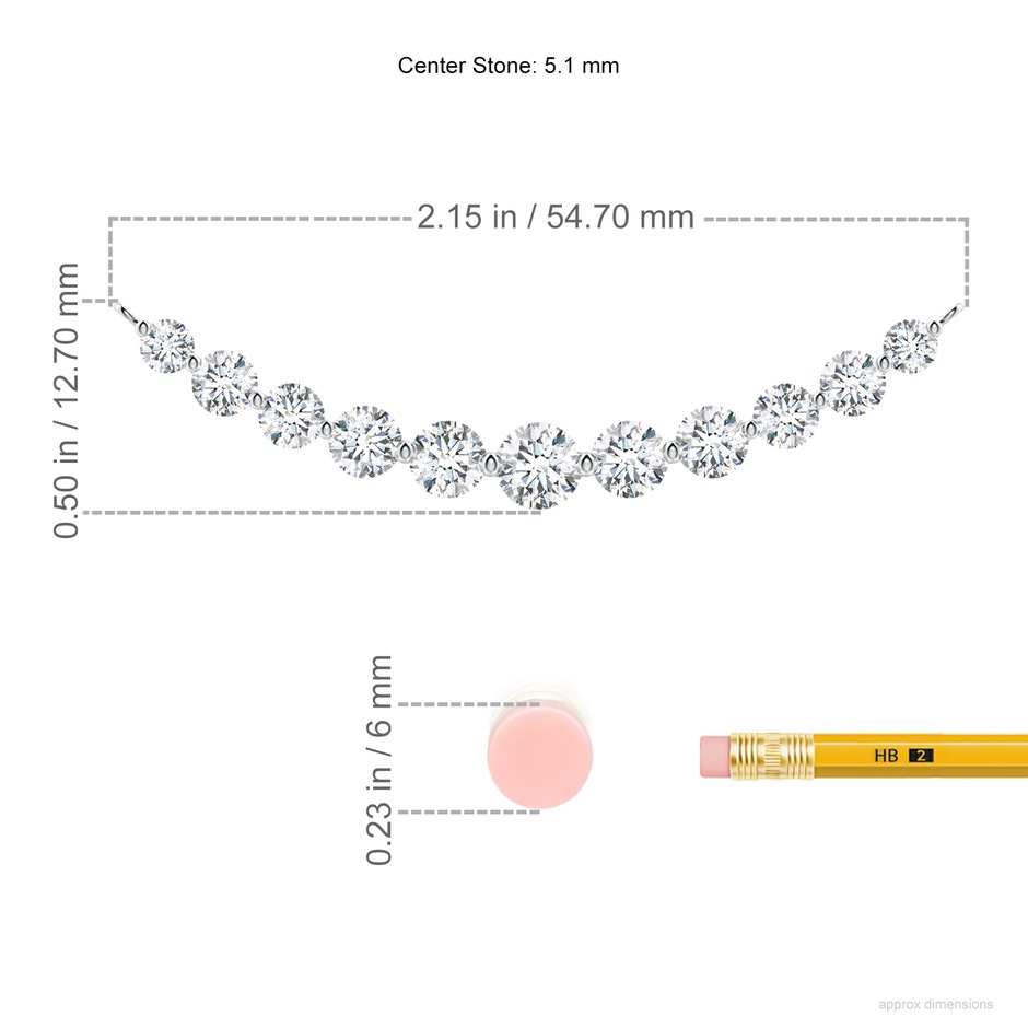 5.1mm GVS2 Contemporary Round Diamond Journey Pendant Necklace in P950 Platinum ruler