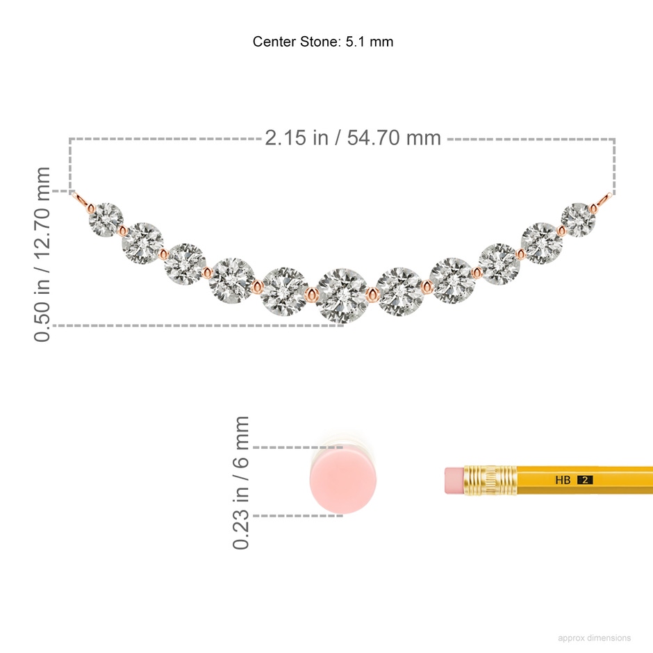 5.1mm KI3 Contemporary Round Diamond Journey Pendant Necklace in 18K Rose Gold ruler