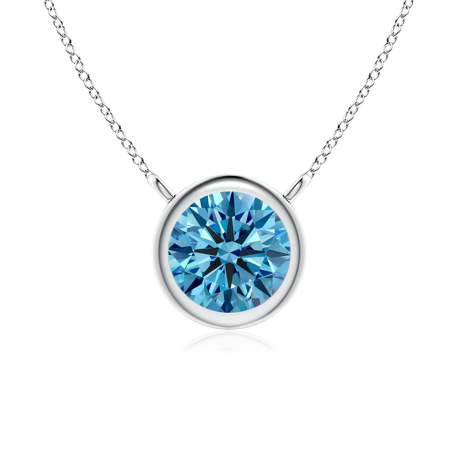 5.1mm AAAA Bezel-Set Round Fancy Intense Blue Diamond Solitaire Necklace in 18K White Gold