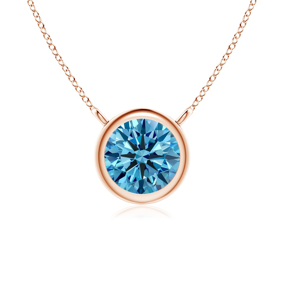 5.1mm AAAA Bezel-Set Round Fancy Intense Blue Diamond Solitaire Necklace in Rose Gold 