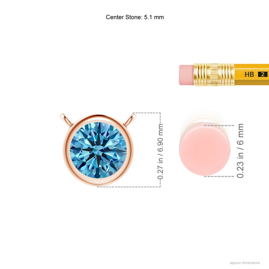 5.1mm AAAA Bezel-Set Round Fancy Intense Blue Diamond Solitaire Necklace in Rose Gold ruler