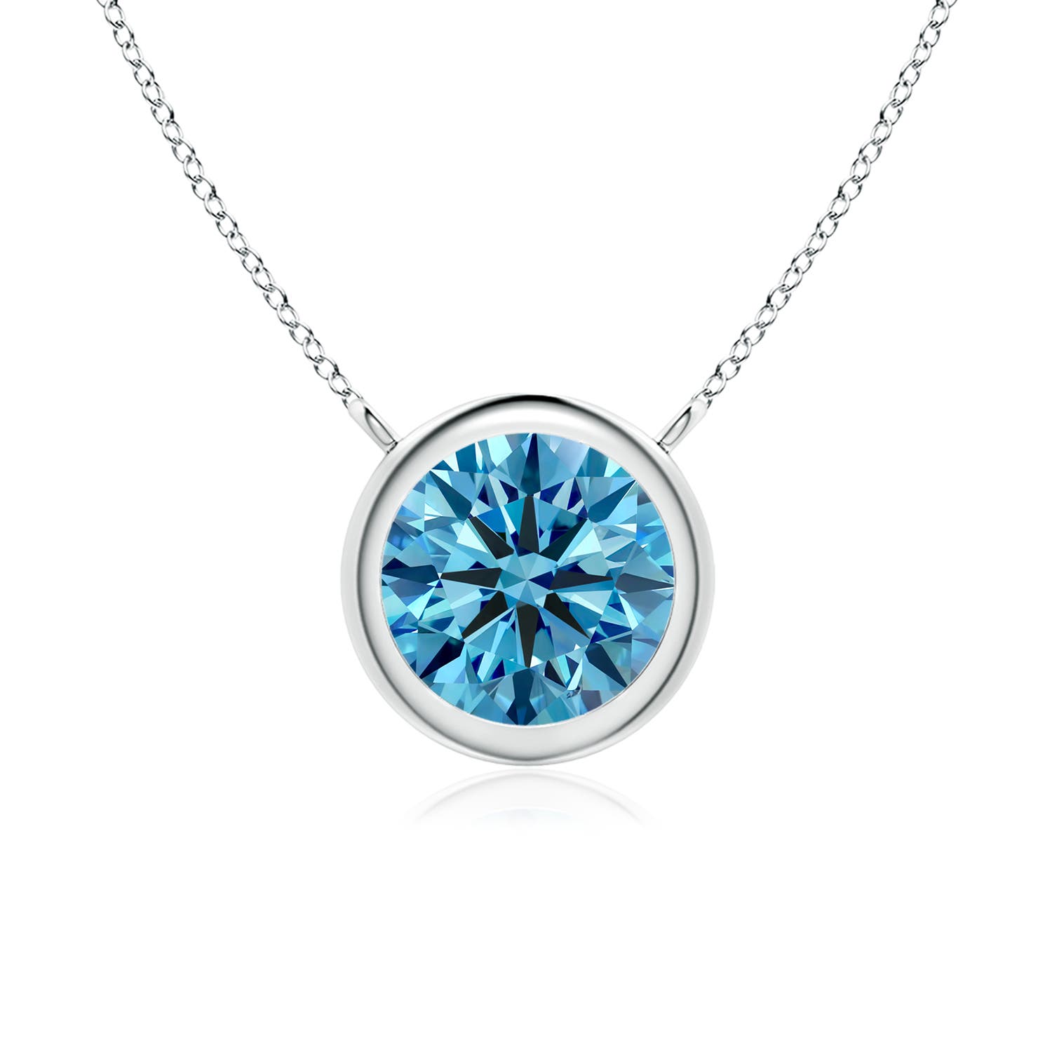 Angara 1.0 CTW Bezel-Set Round Fancy Intense Blue Diamond Solitaire Necklace in 18K White Gold