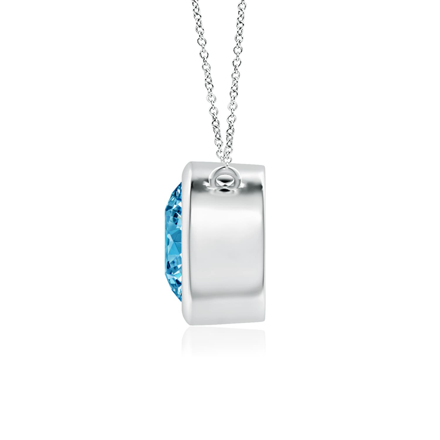 7.4mm AAAA Bezel-Set Round Fancy Intense Blue Diamond Solitaire Necklace in 18K White Gold