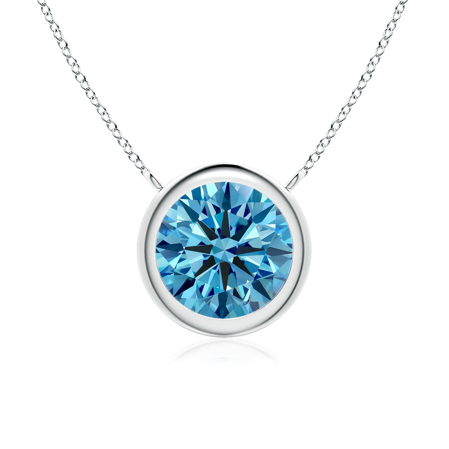 8mm AAAA Bezel-Set Round Fancy Intense Blue Diamond Solitaire Necklace in 18K White Gold