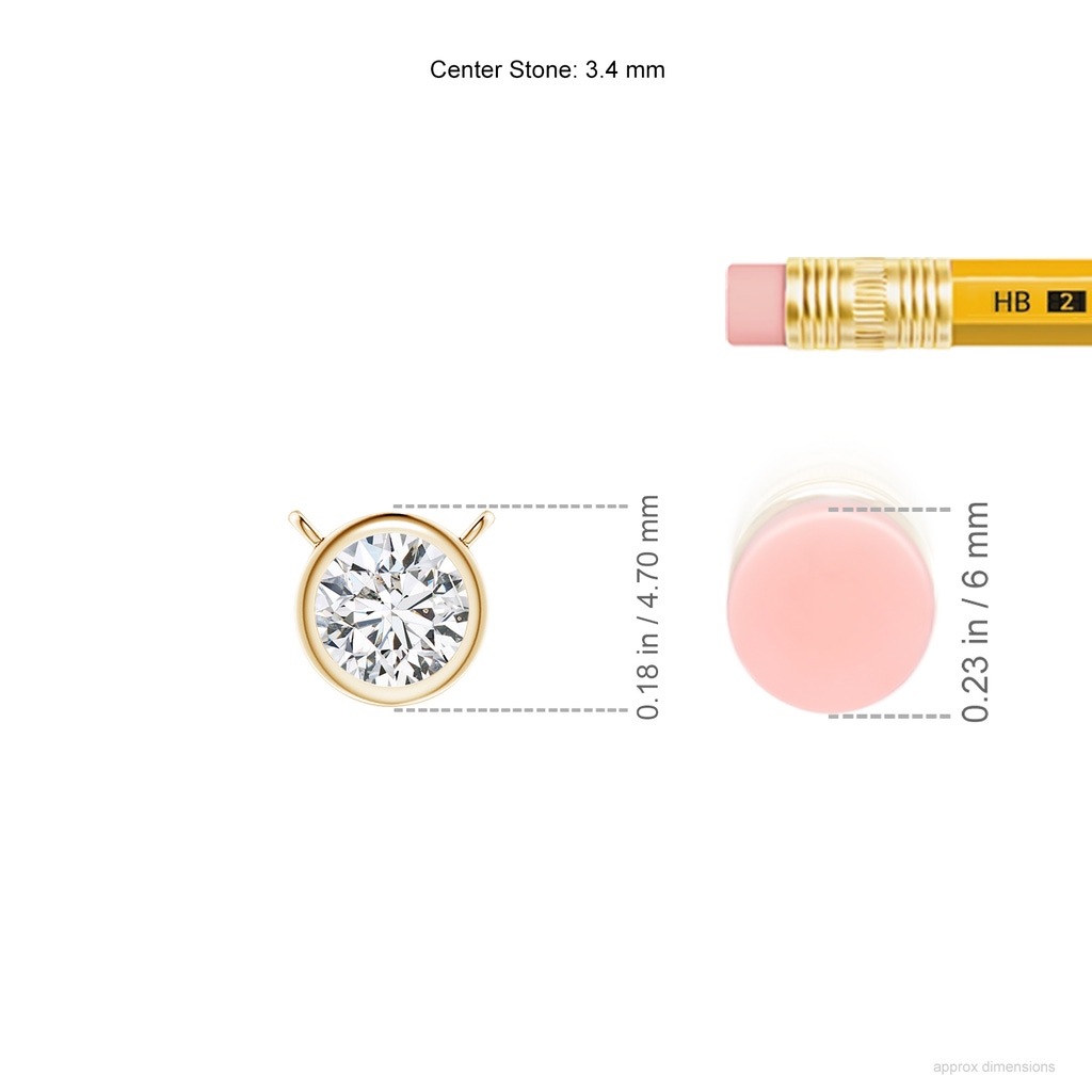 3.4mm HSI2 Bezel-Set Round Diamond Solitaire Necklace in Yellow Gold ruler