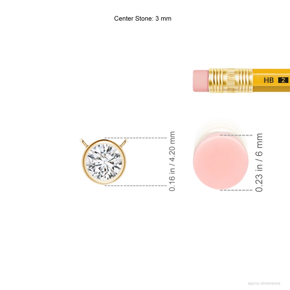 3mm HSI2 Bezel-Set Round Diamond Solitaire Necklace in Yellow Gold ruler
